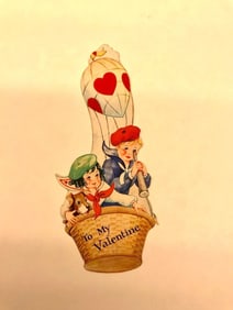 Valentine Card: girl and boy in balloon