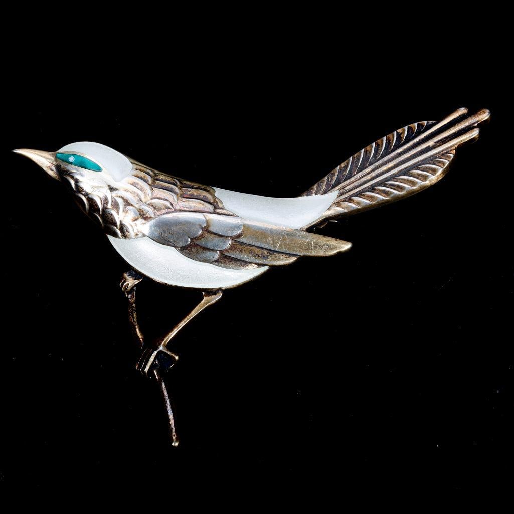 Ela silver and enamel bird brooch, Denmark (1 of 2)