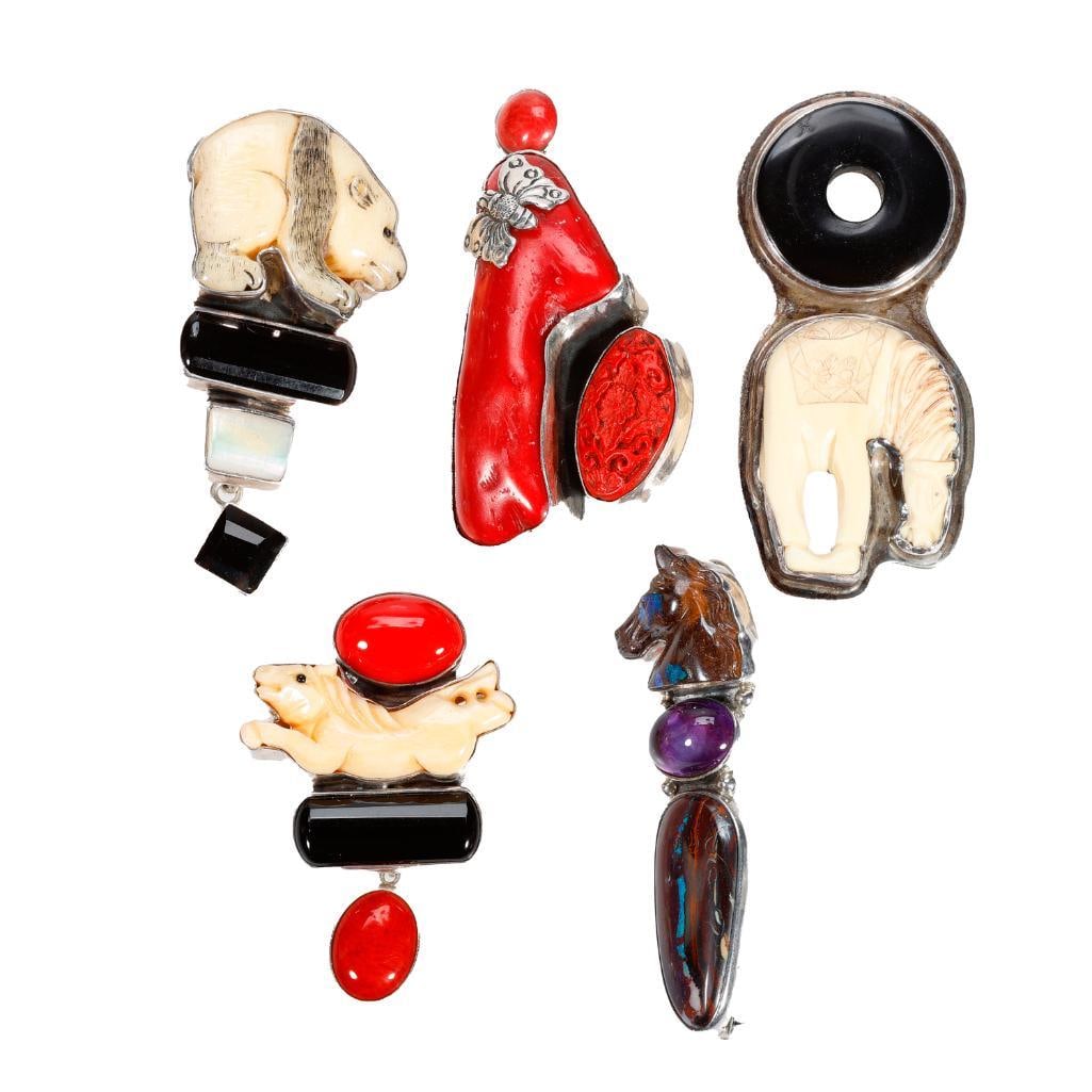 Amy Kahn Russell stone & silver brooch-pendants (1 of 5)