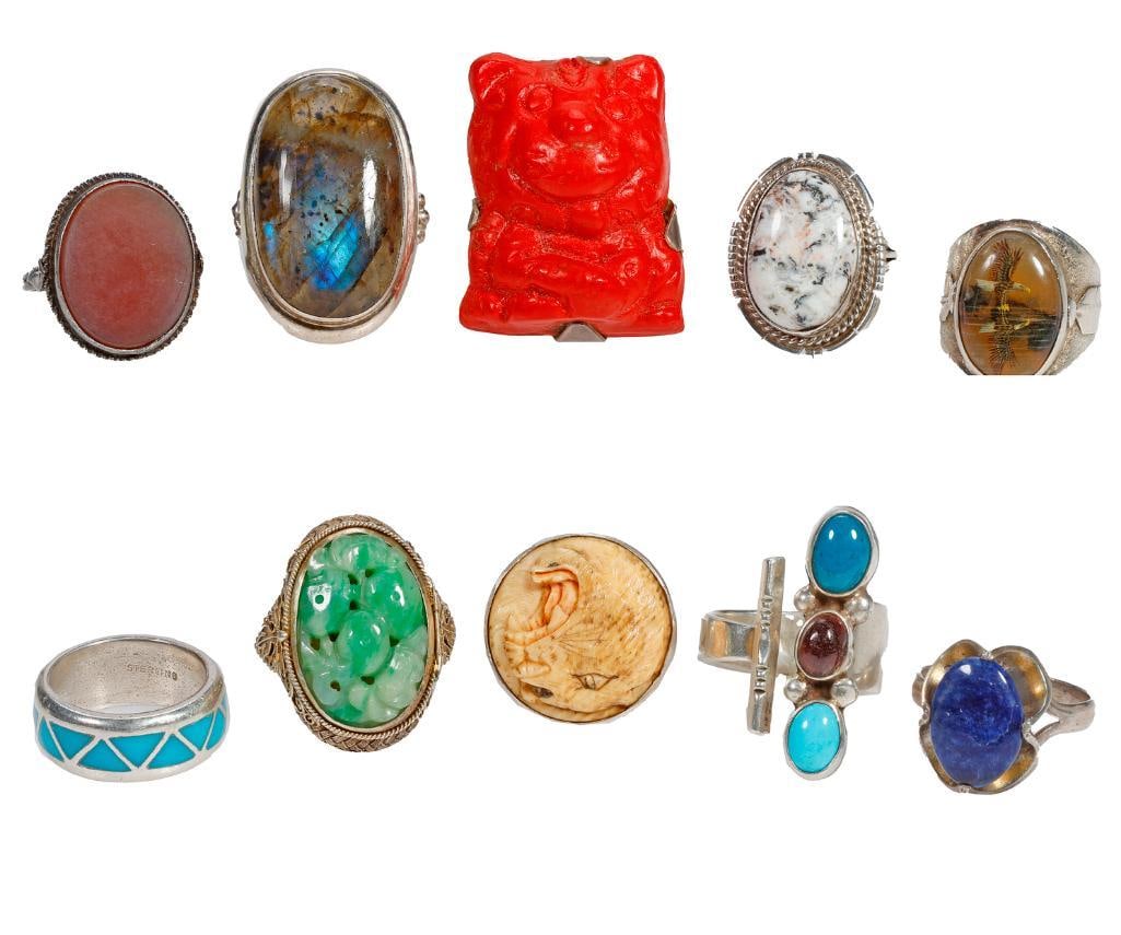 Ten stone-set and silver rings (1 of 4)