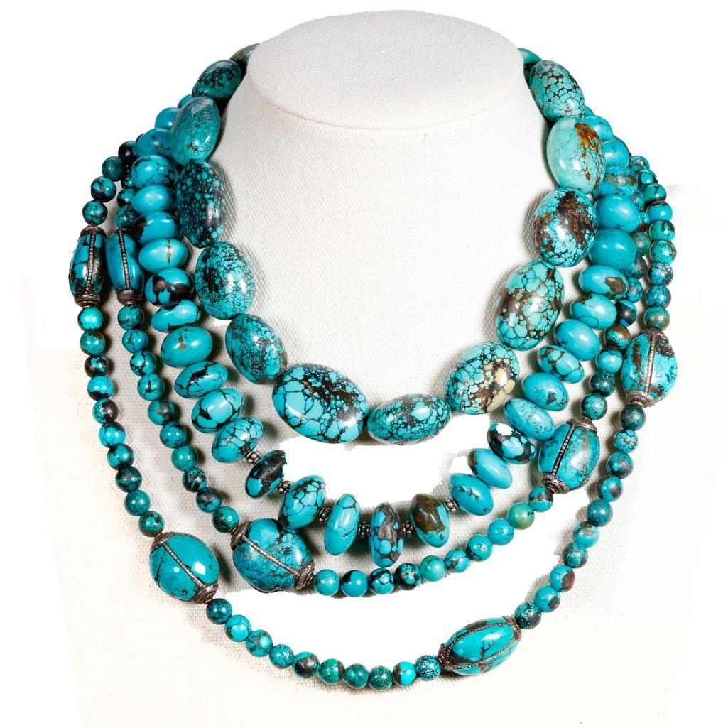 A group of beaded jewelry: 27 necklaces, hanks, and bracelets, some with silver clasps, including agate, turquoise, hardstone, hematite, carnelian, sugilite, composite turquoise