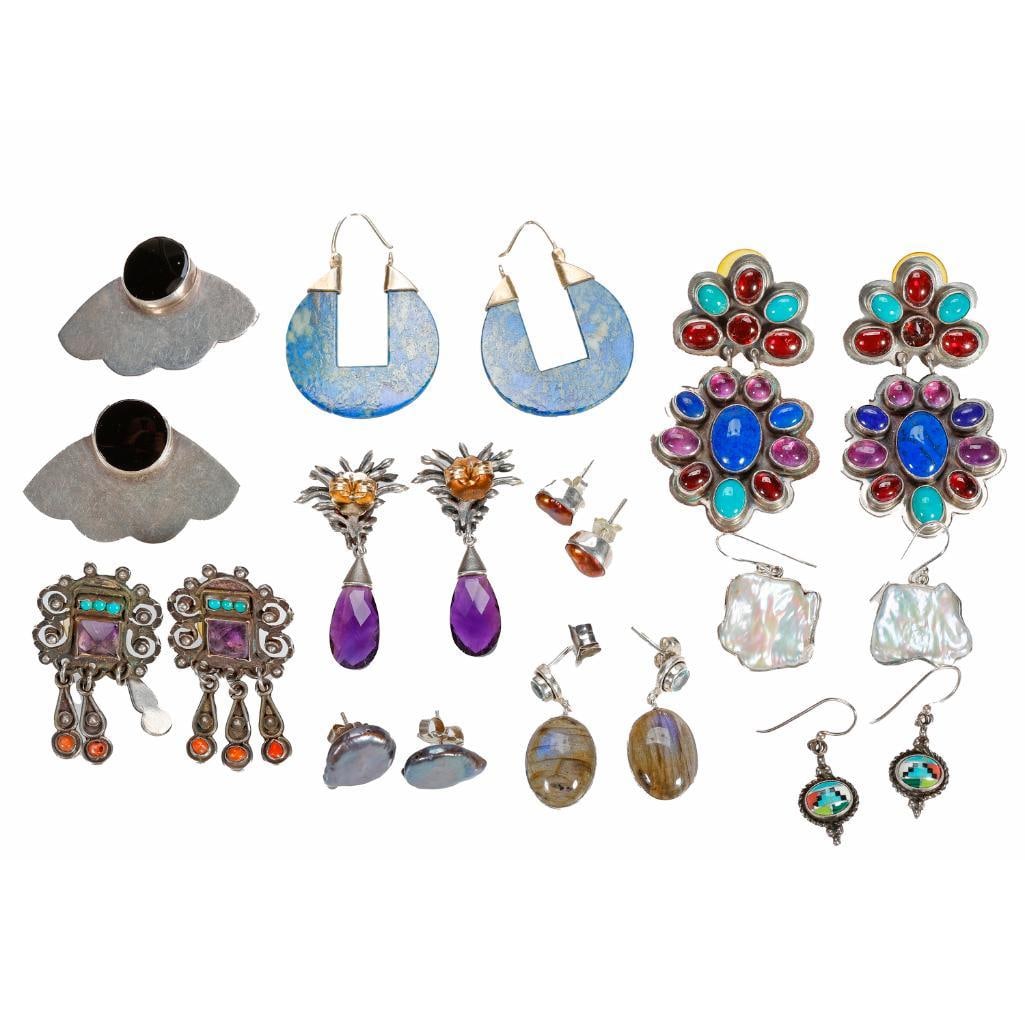 Nine pairs of stone-set and silver earrings (1 of 4)