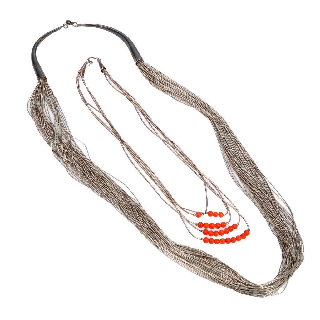 Two multi-strand 'liquid silver' necklaces (1 of 3)