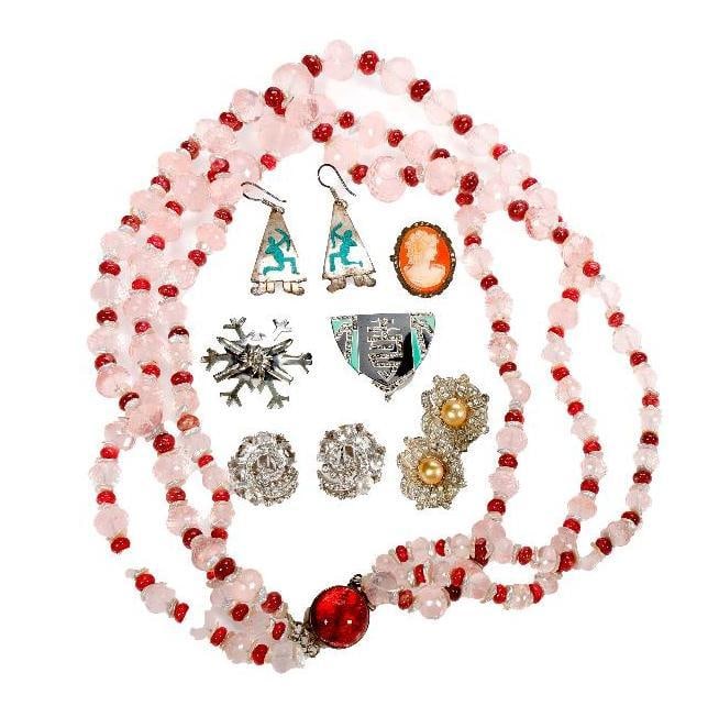 A group of costume, rhinestone, silver & bead jewelry (1 of 2)