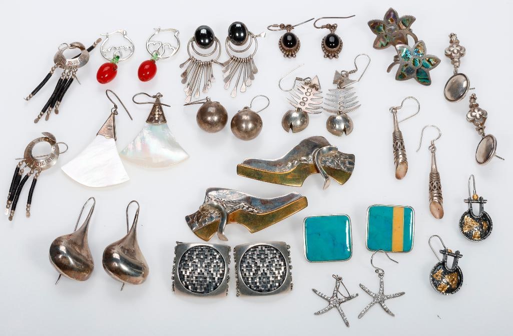 A group of stone, silver and mixed metal earrings (1 of 3)