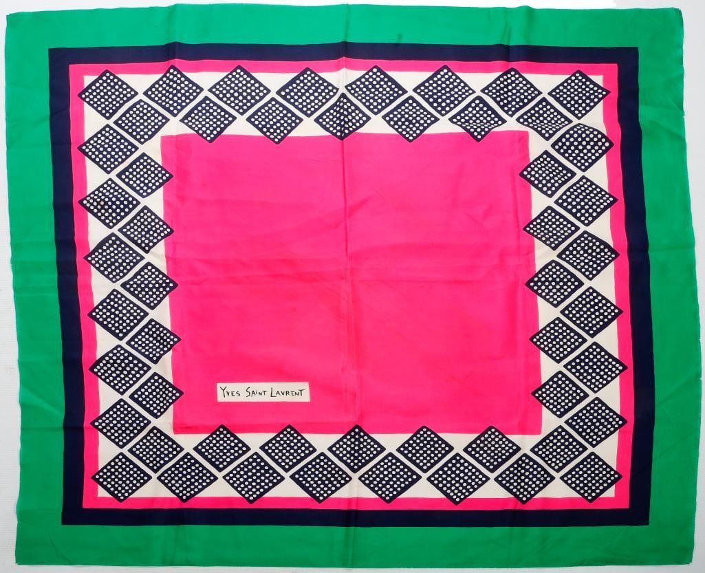 Yes Saint Laurent Silk Scarf, Pink/Green Geometric (1 of 2)