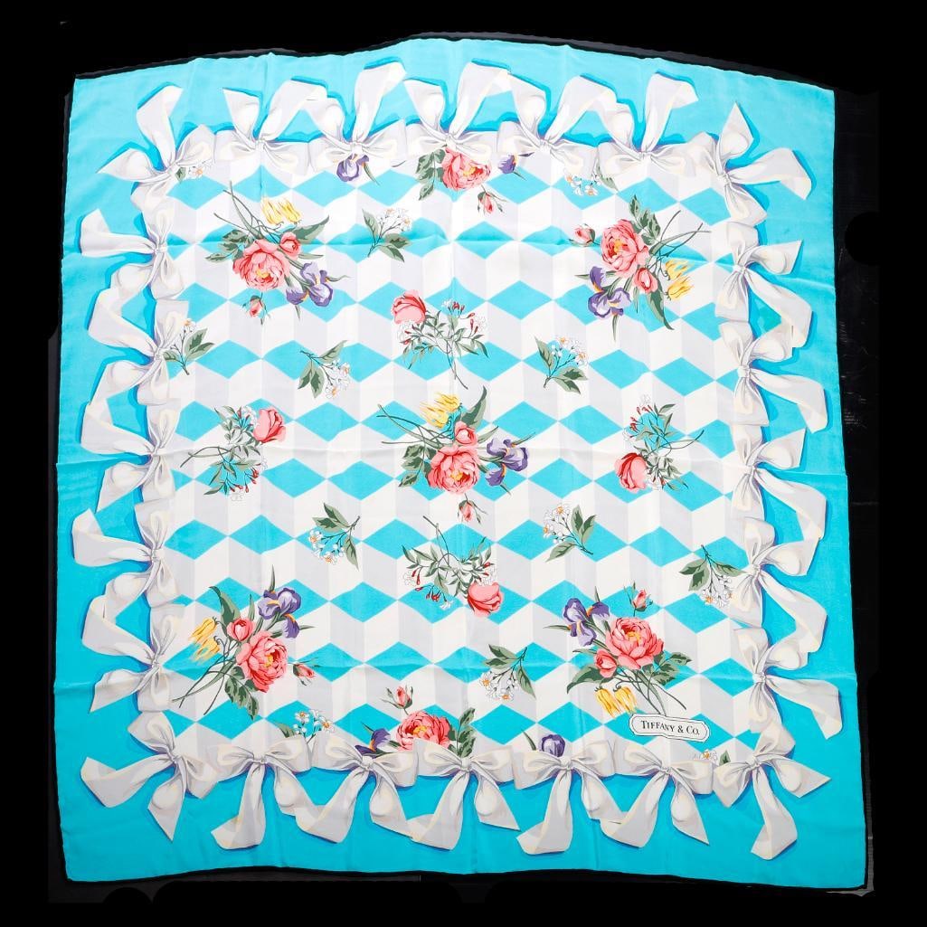 Tiffany & Co. Silk Scarf, Floral and White Bows (1 of 3)