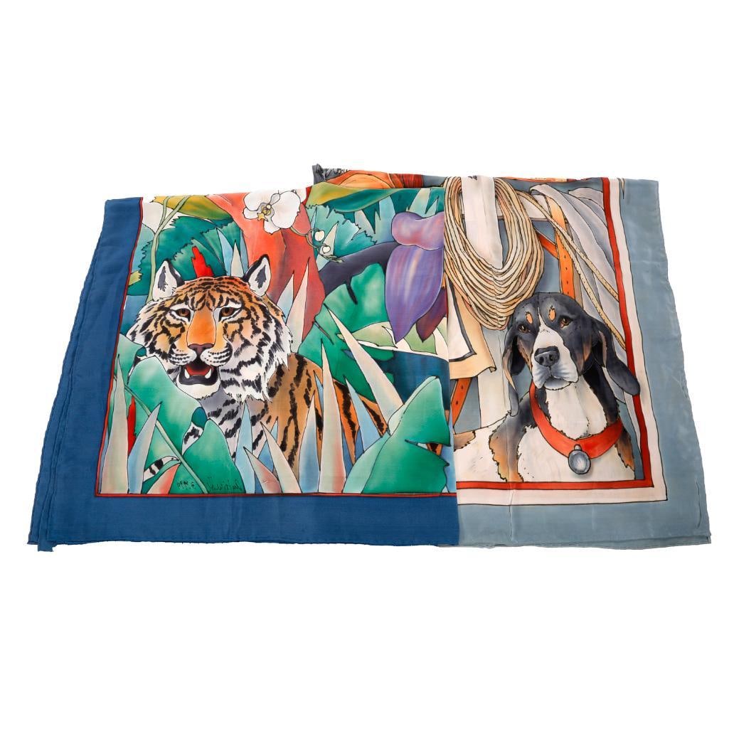 Two Large Silk Art Scarves, Cats/Dogs and Jungle (1 of 5)