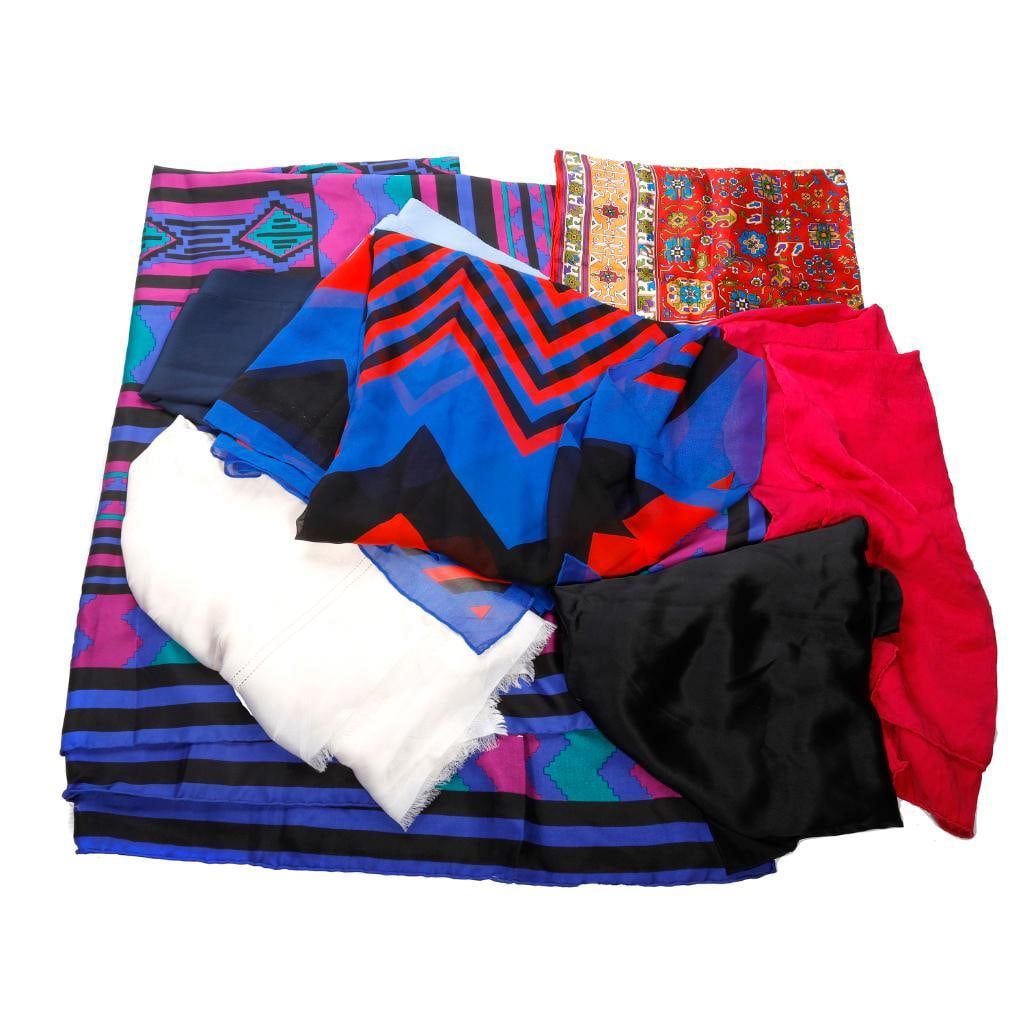 Two Large Silk Wraps, and Assorted Scarves/Wraps (8) (1 of 2)