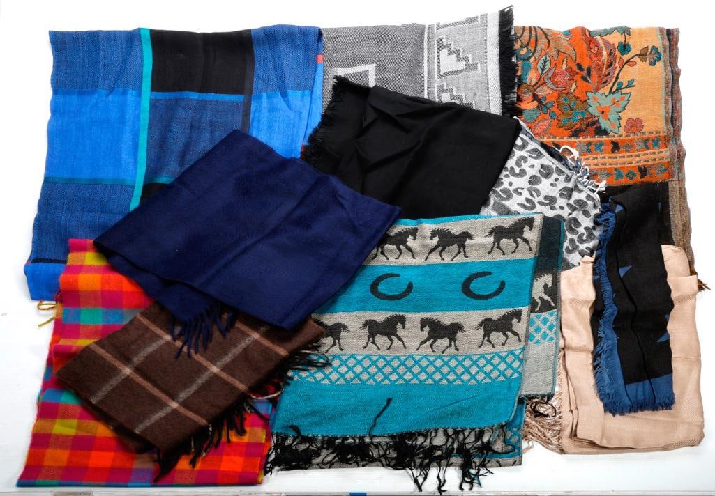 Assortment of Vintage Scarves/Wraps (10), Plaids, Solids, Others (1 of 2)