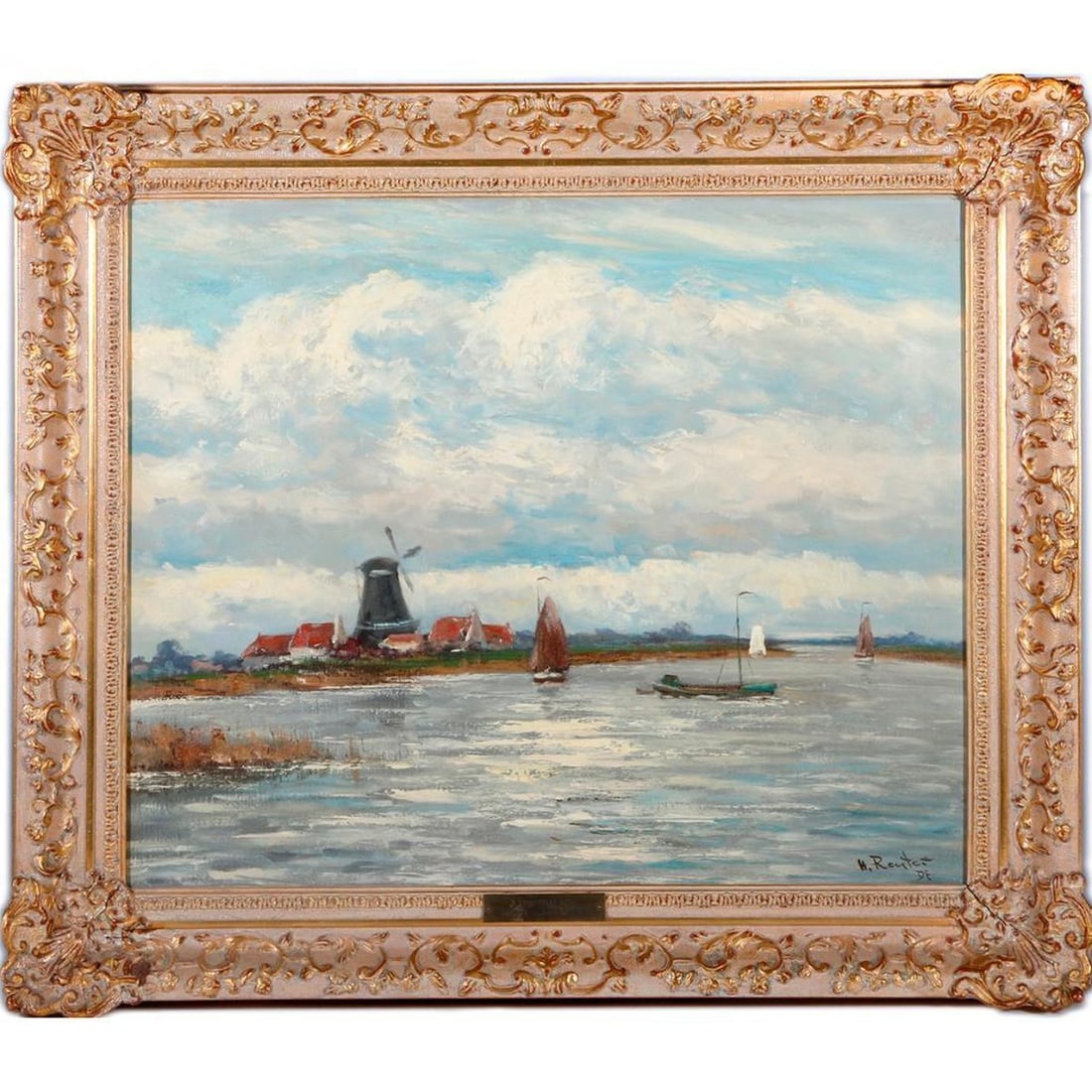 Helmut Reuter (1913 - 1985).: Artist: Helmut Reuter (1913 - 1985). Title/Subject: Near Utrecht. Signature: Lower right. Medium: Oil on canvas. Size image: H - 20" W - 24". Size frame: H - 25 1/2" W - 29 1/2". Created: 1913.