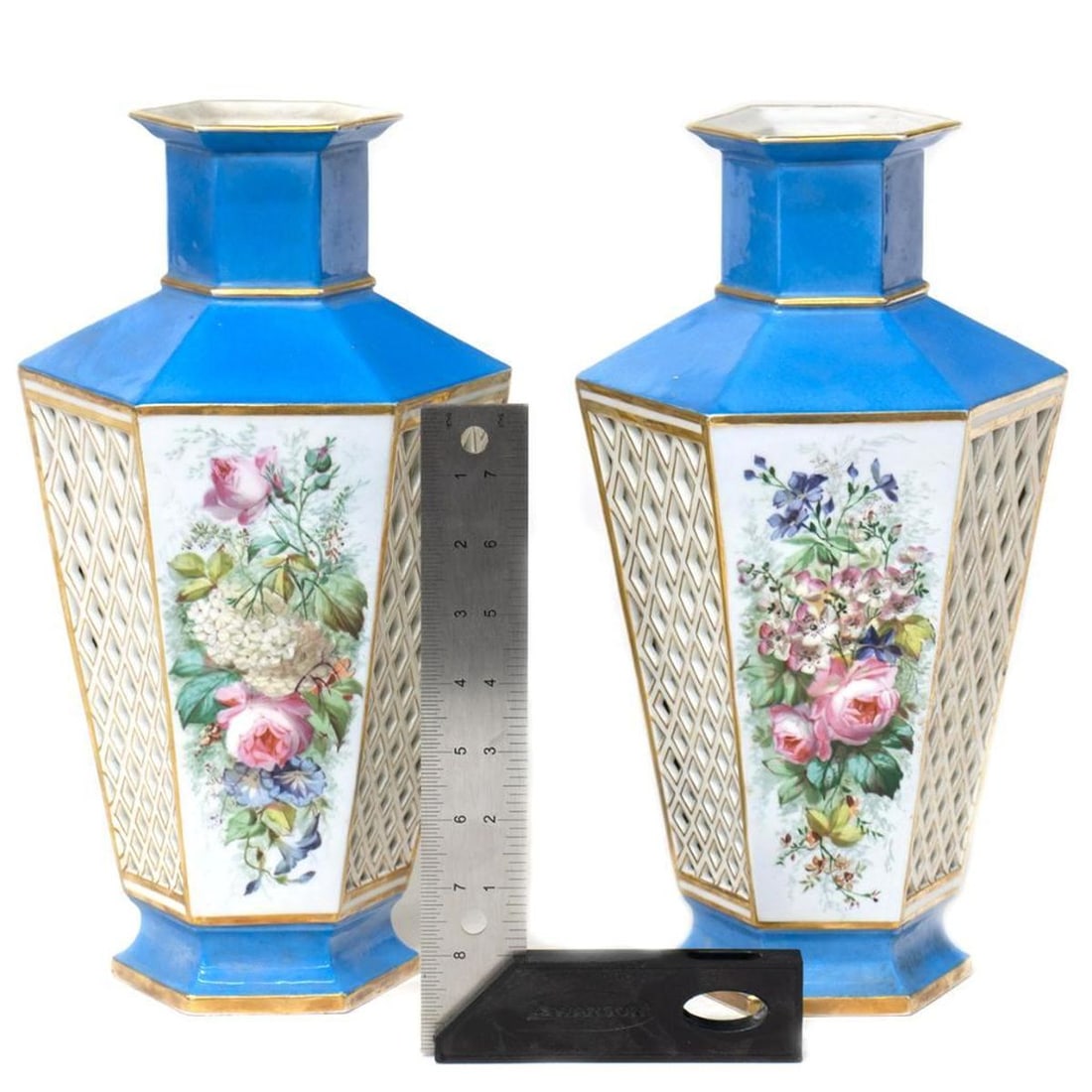 Pair of French Blue Porcelain Vases - 5