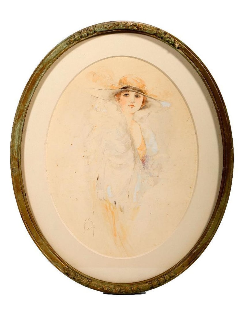 Edwardian Beauties, Pair of Watercolors - 3
