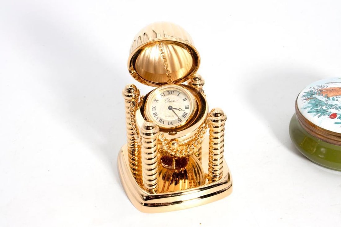 Chass Quartz Clock and Two Enamel Boxes - 3