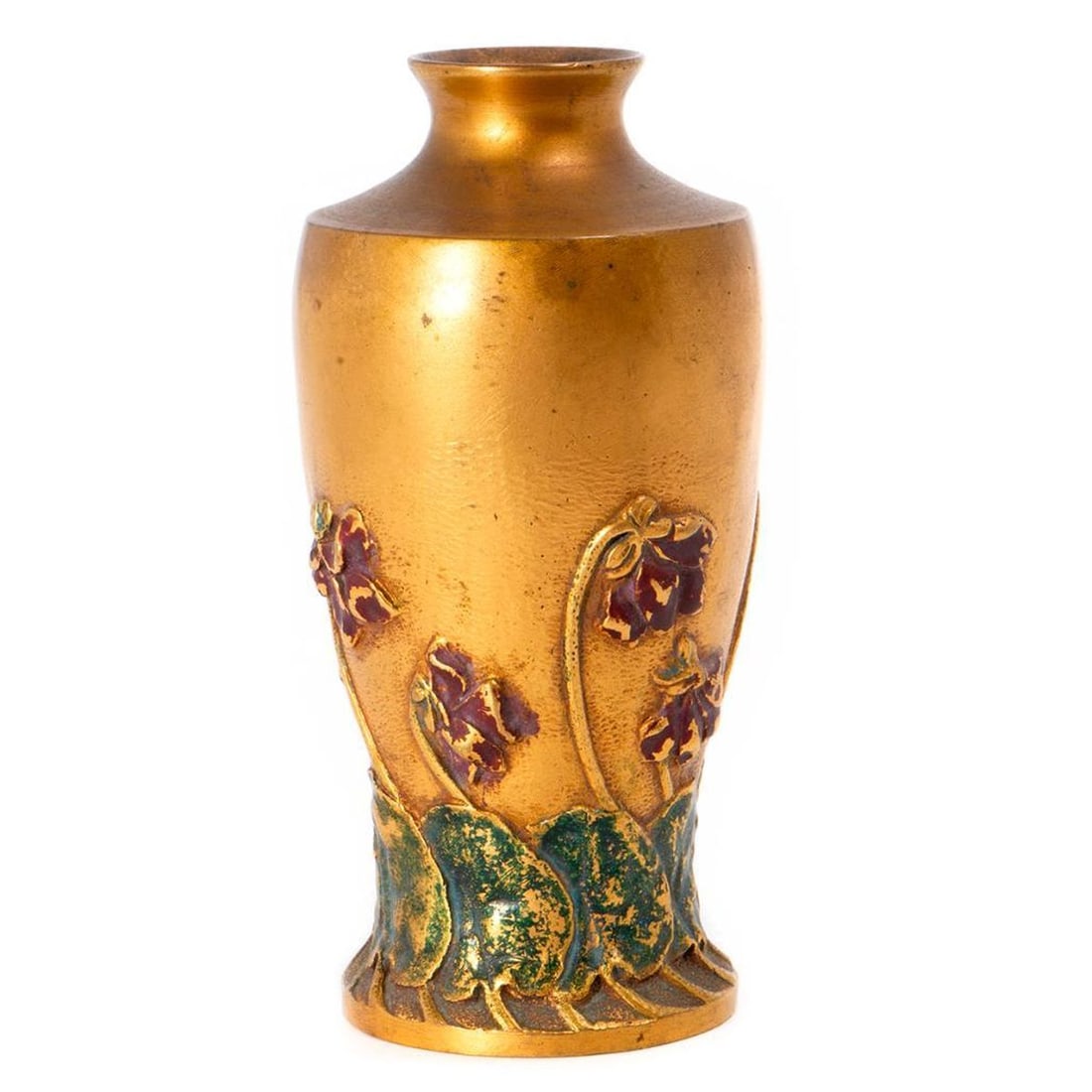 Art Nouveau Bronze Vase: Possibly French, early 20th century bronze art vase measuring 5"h x 2"d.