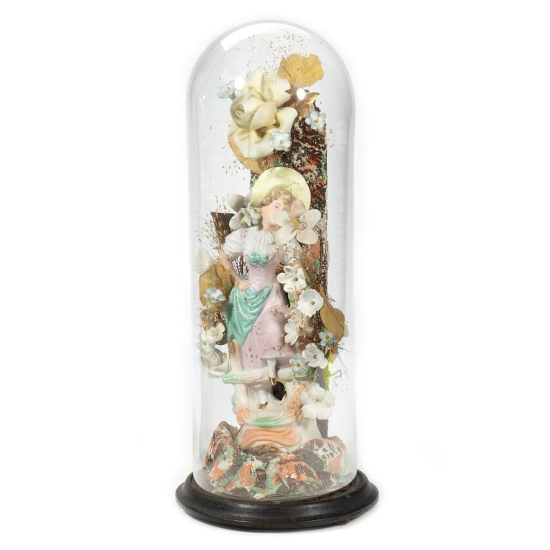 Pair Victorian Floral and Figural Domes - 2