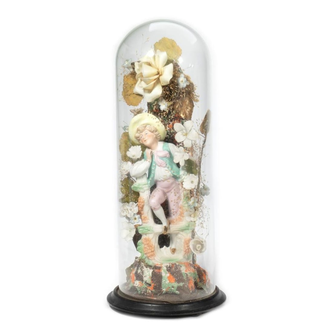 Pair Victorian Floral and Figural Domes - 3