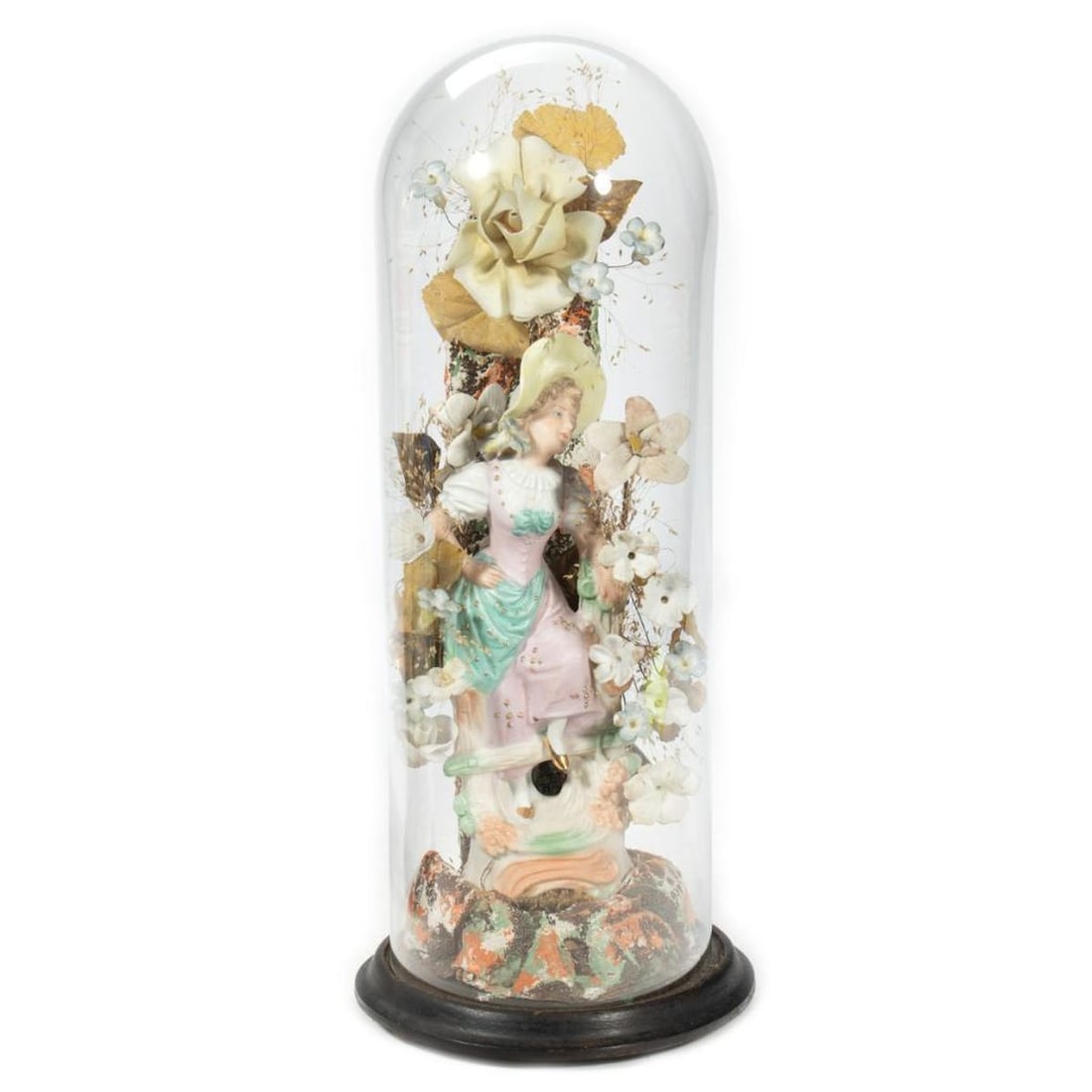 Pair Victorian Floral and Figural Domes - 4