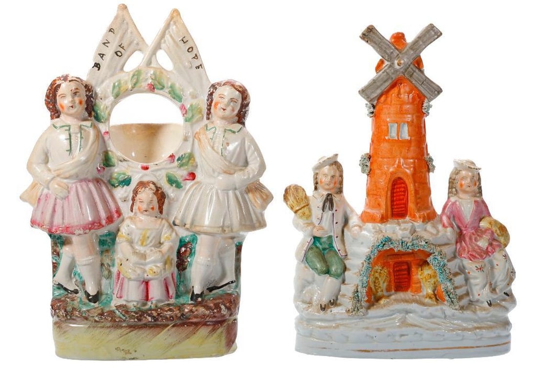 Four Staffordshire Figural Groups or Pocket Watch Holders - 2