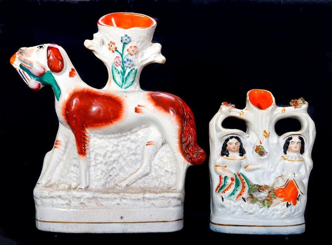 Five Staffordshire Figures Including a Cottage Pastille Burner and A Hunting Dog - 2