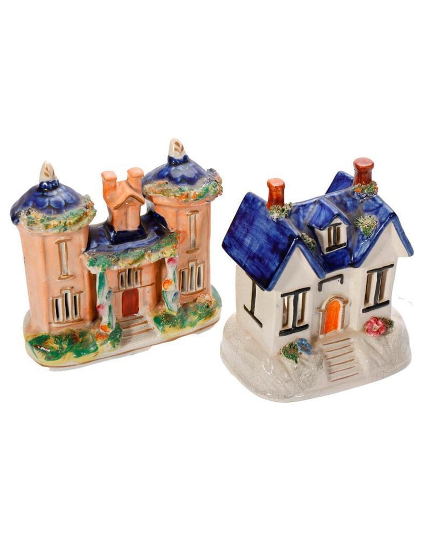 Eight Staffordshire Banks, Pastille Burners and Spill Vases - 4