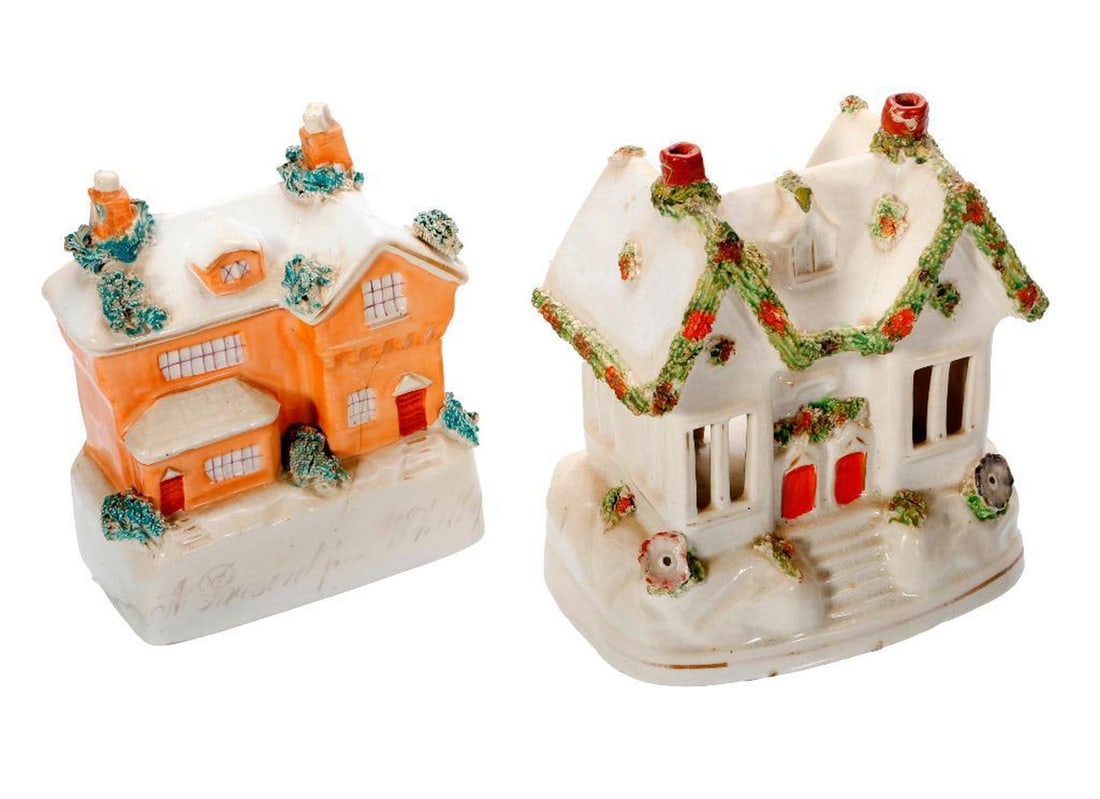 Eight Staffordshire Banks, Pastille Burners and Spill Vases - 5