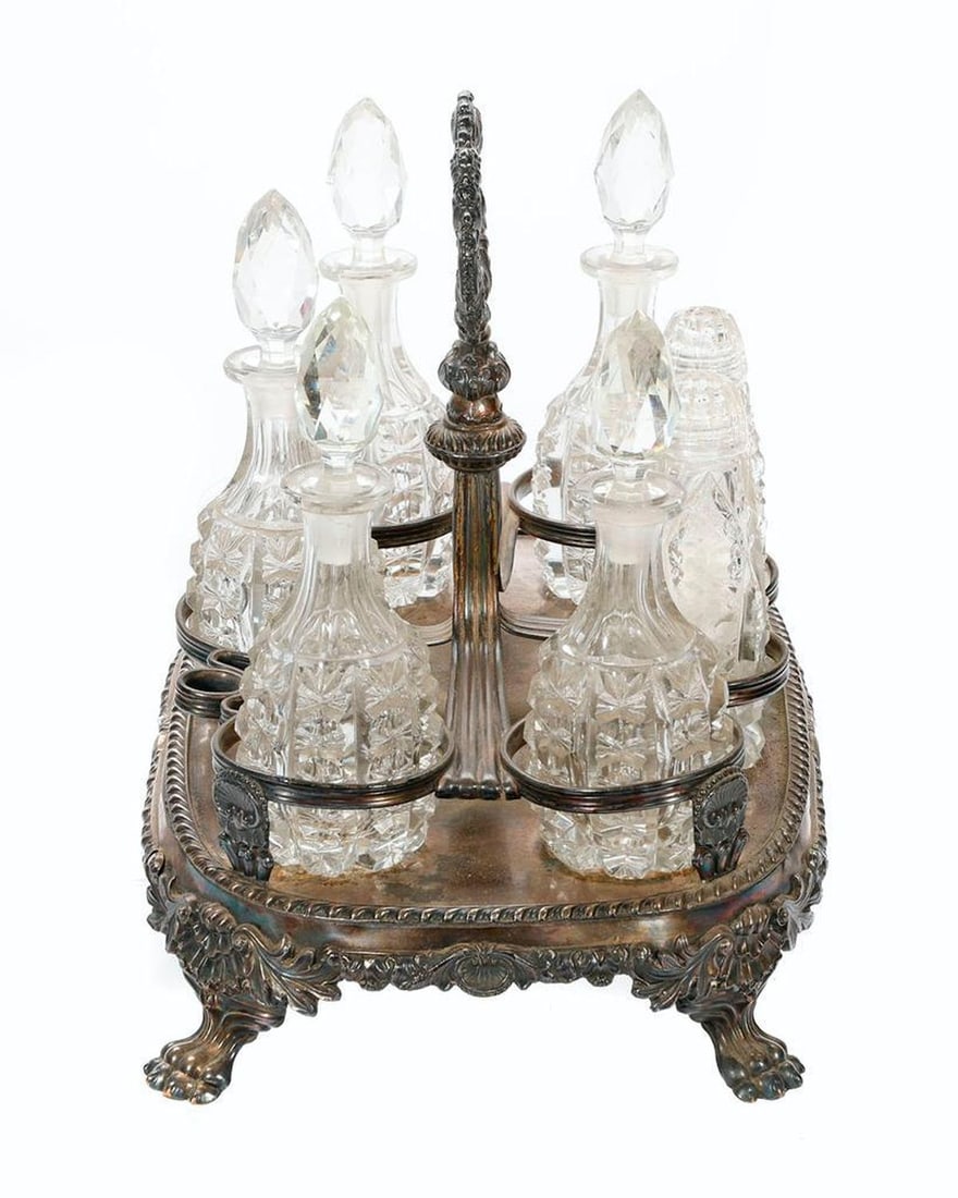 Victorian Cut Crystal and Silver Plate Cruet Set - 2