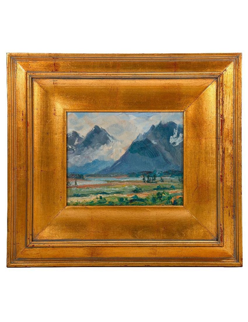 A Contemporary Mountain Landscape: Artist: Unidentified. Title/Description: Mountain landscapes (two works). Signature: At lower left (illegible). Date: 20th/21st Century. Medium: Acrylic on canvas. Size: 10" x 8" and 8" x