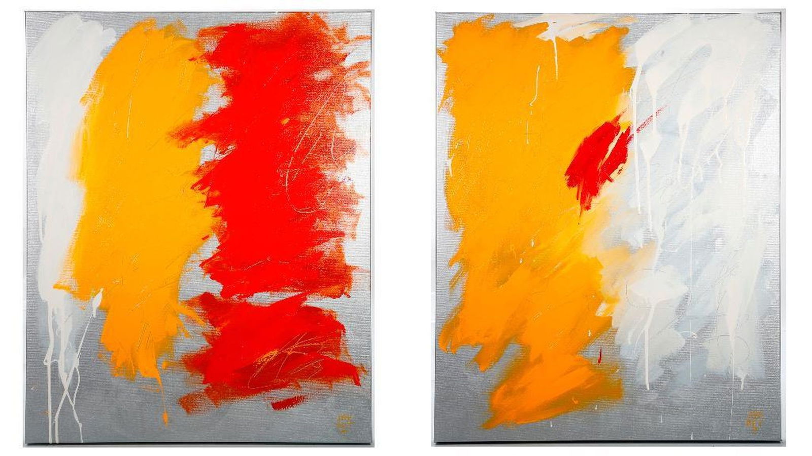 James Jarrett (Born 1963): Artist: James Jarrett (Born 1963). Titles/Descriptions: "Fume Blank" and "Cloop!" (a pair of abstracts). Signatures: Both signed lower right and verso. Medium: Oil on canvas. Size: Each 30" x 24." Con