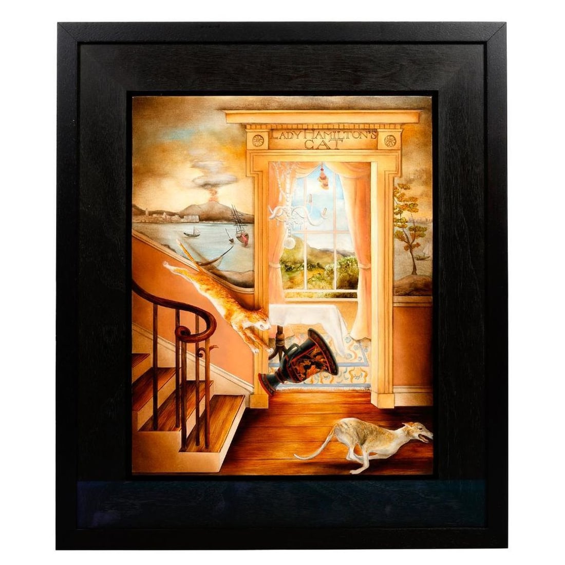 Adrienne Sherman (Born 1949): Artist: Adrienne Sherman (Born 1949). Title: "Lady Hamilton's Cat." Signature: Signed verso, with artist's stamp. Date: 2008. Medium: Oil on wood panel. Size: 14" x 11" (frame 19 1/2" x 16