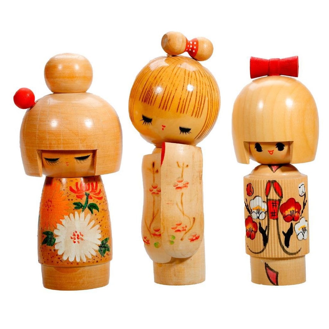 Six Kokeshi Blond Wood Dolls - 2