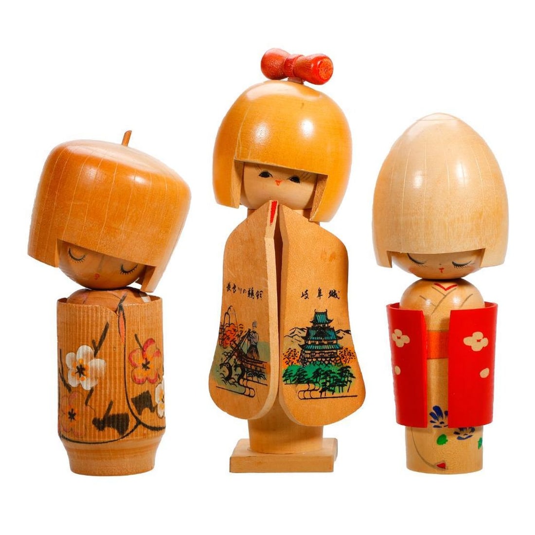 Six Kokeshi Blond Wood Dolls - 3