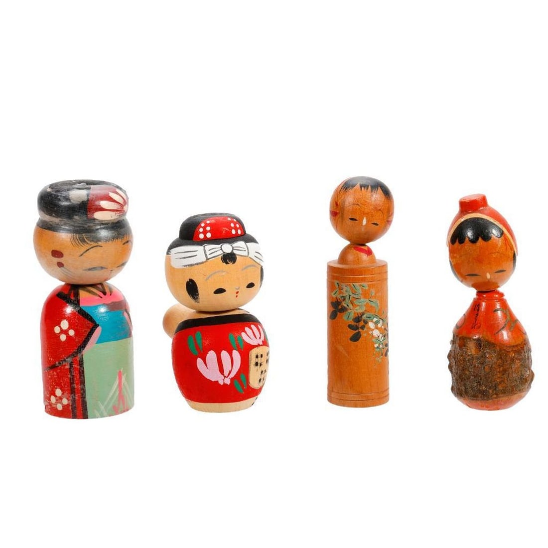 Twelve Small Kokeshi Bobble Head Wood Dolls - 3