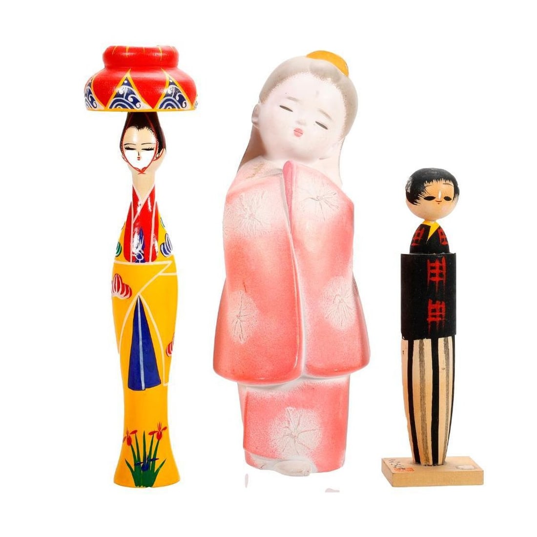 Six Kokeshi Painted Wood Dolls - 2