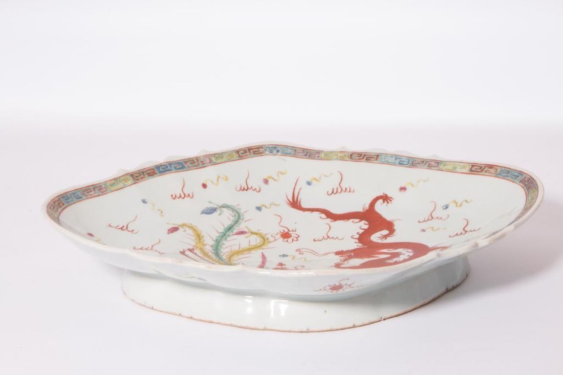 Chinese Dragon/Phoenix Porcelain Footed Platter - 4
