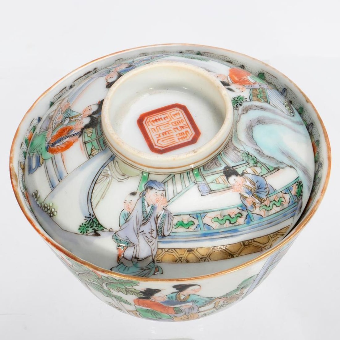 Six Chinese Porcelain Lidded Tea Bowls - 5