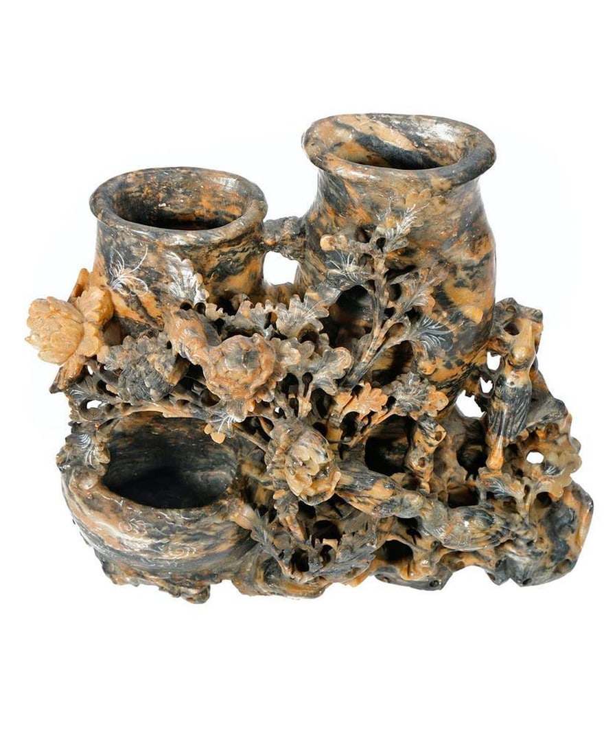 Chinese Carved Stone Double Vase. - 2