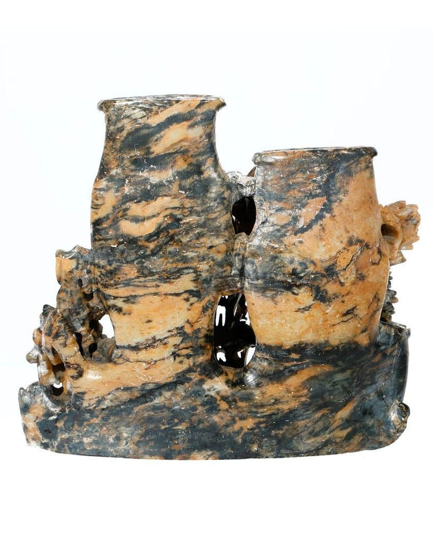 Chinese Carved Stone Double Vase. - 4