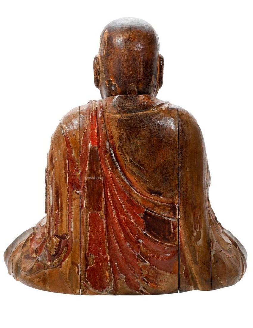 Japanese Polychrome Wood Buddhist Figure - 3