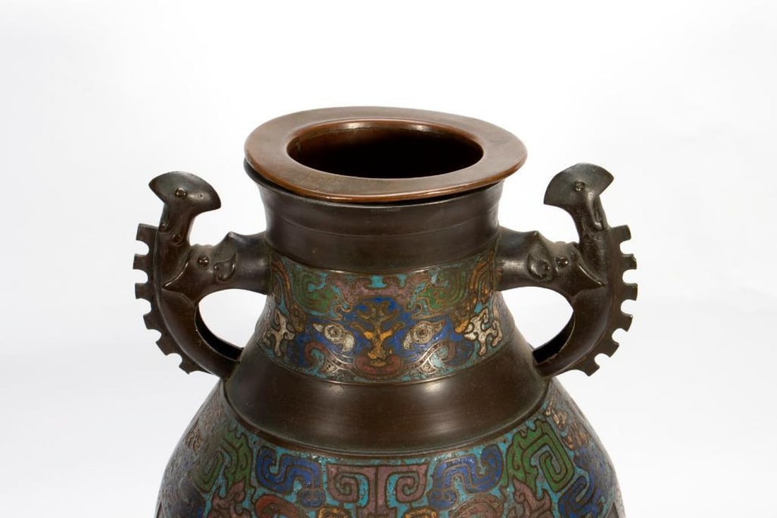 Chinese Archaistic Champleve Bronze Urn - 2