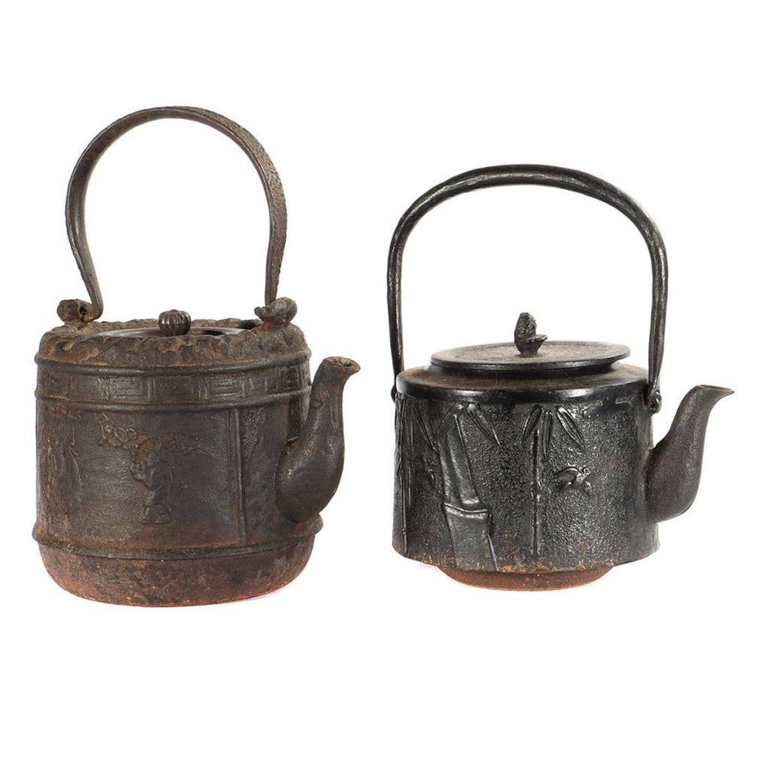 19th-century Asian iron kettle: 19th-century Asian iron teapot/kettle, 14 inches in height.