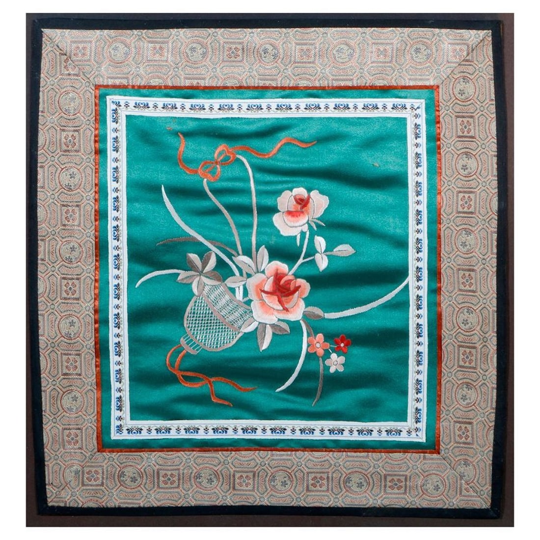 Chinese silk embroidery.: A late 19th century Chinese silk embroidery. Size frame: 18 1/4" H x 16 1/4" W. Size embroidery: 12 1/2" H x 12" W. Condition: Good.