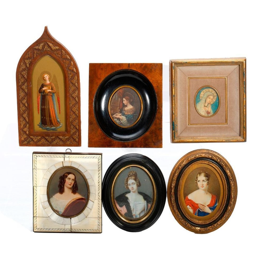 Lot of Tourist Portrait Miniatures incl. Beauties and Religious Subjects (1 of 2)