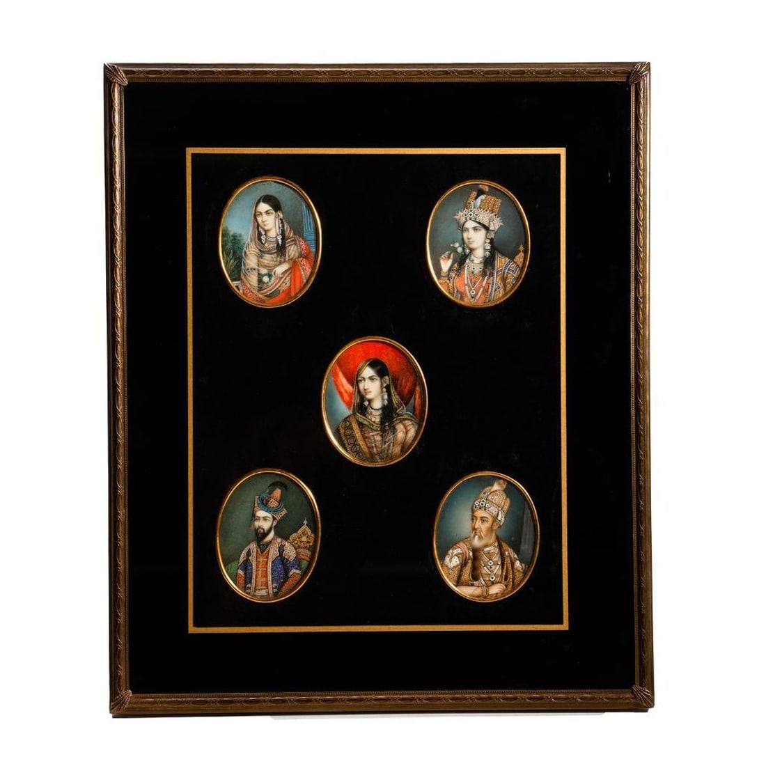 Framed Lot of Anglo-Indian Portrait Miniature Paintings of Shahs and Consorts (1 of 1)