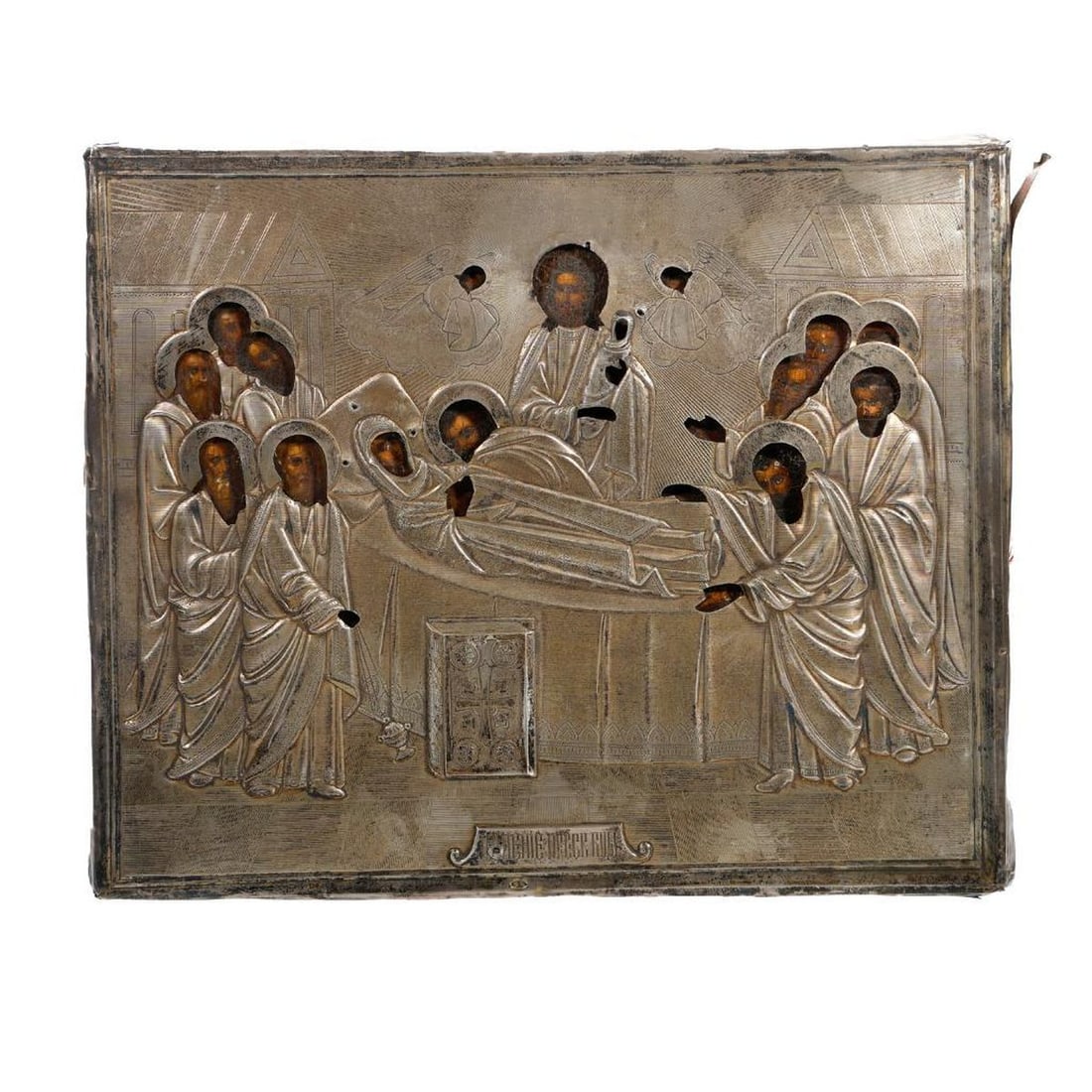 Russian Silver Oklad Icon of Dormition of the Virgin Mary (1 of 1)