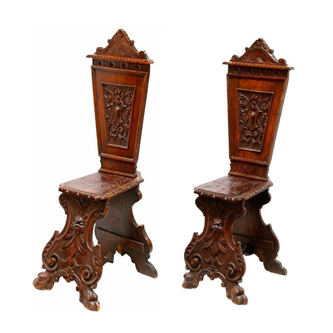 Pair Italian Renaissance Style Hall Chairs (1 of 4)