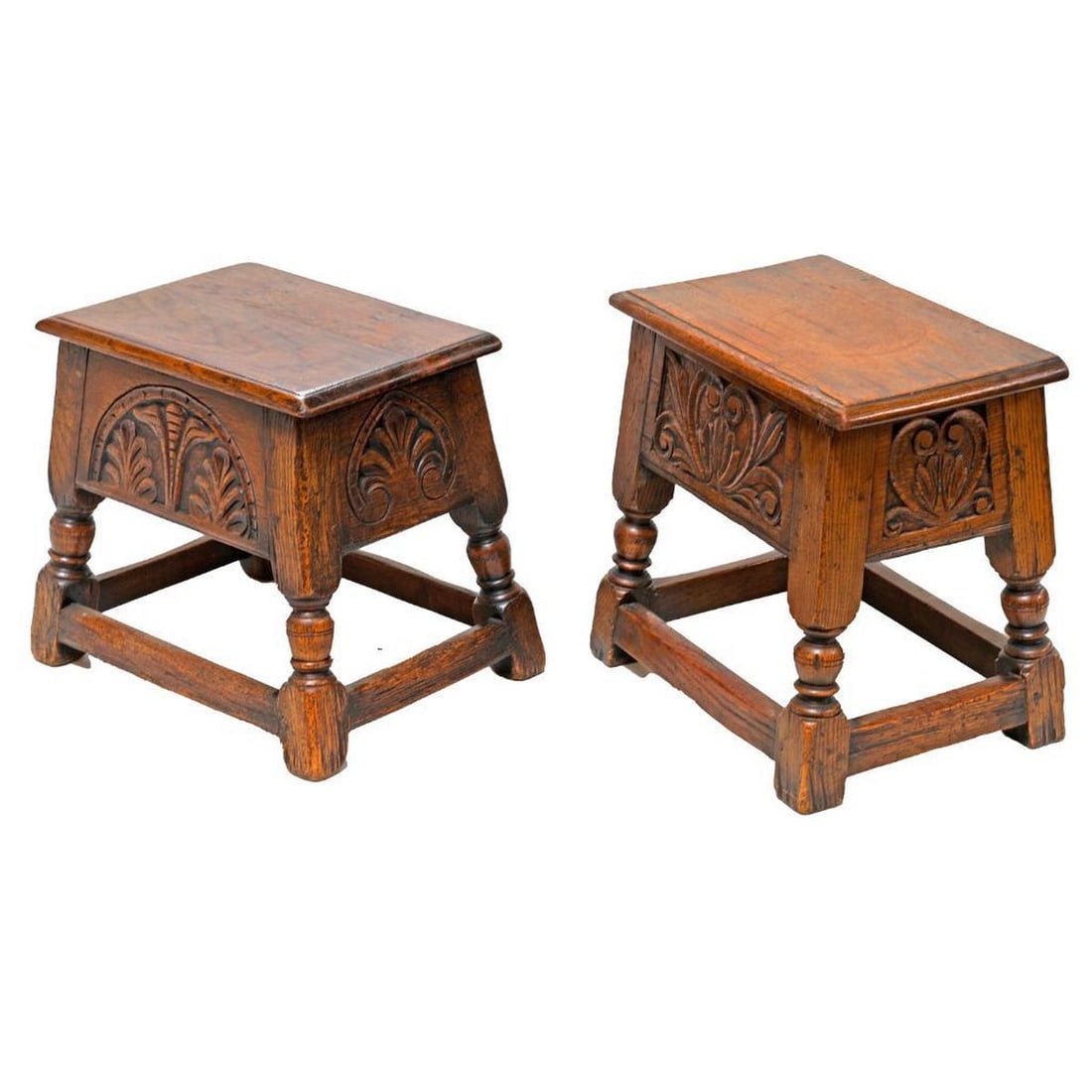 Associated Pair Jacobean Oak Joint Stools (1 of 3)