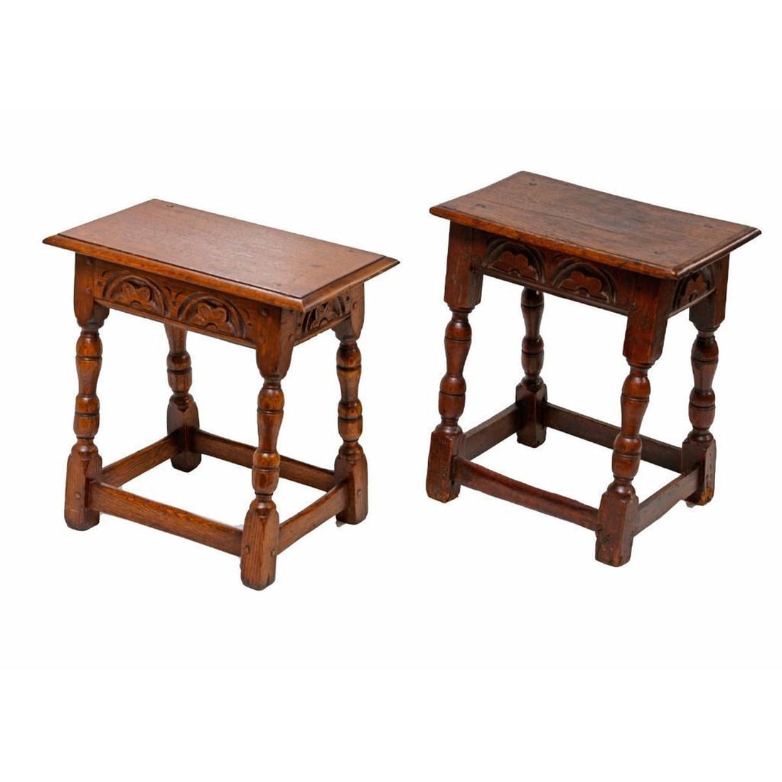 Associated Pair Jacobean Style Oak Joint Stools (1 of 2)