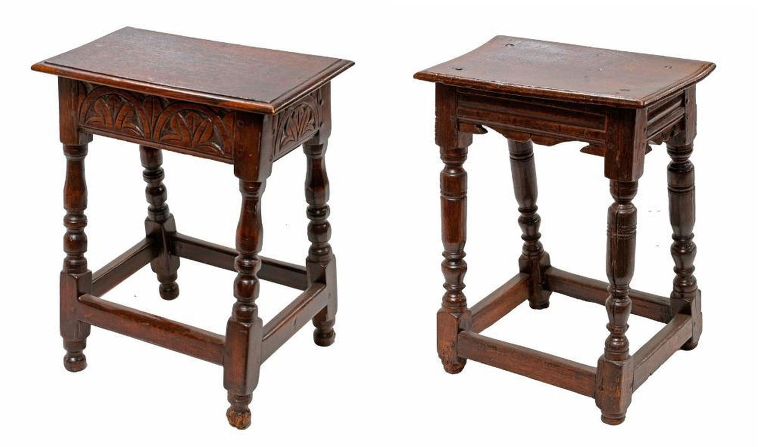 Associated Pair Jacobean Style Oak Joint Stools (1 of 3)