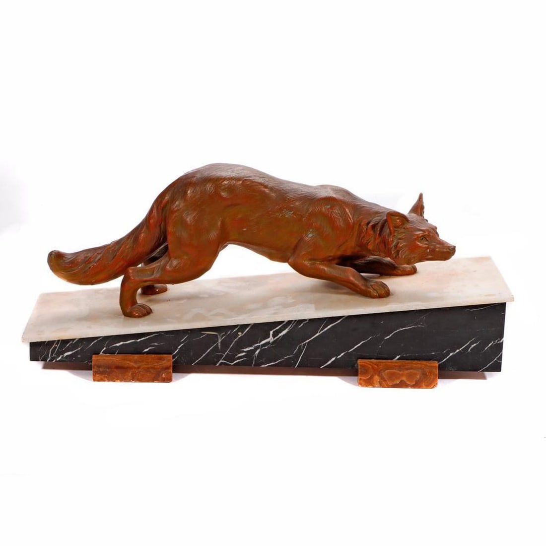 Art Deco Mixed Marble and Metal Sculpture of a Fox. (1 of 3)